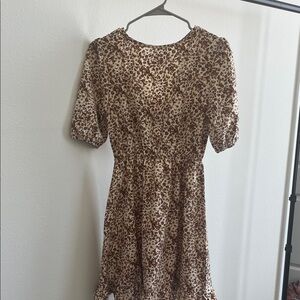 Brown Floral Print Short Sleeve Dress